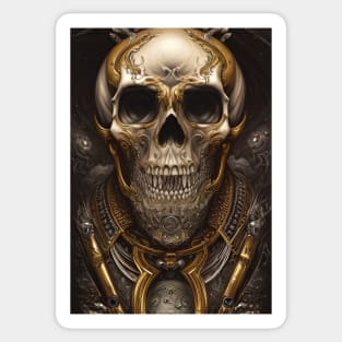 Skull With Gold Ornaments | Gold Skull Artwork | Armored Skull | Dystopian Skull | Skull Warrior Sticker